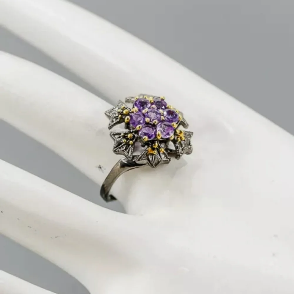 Stunning Amethyst Star .925 Syerling Ring sz 8.25 - Picture 4 of 10